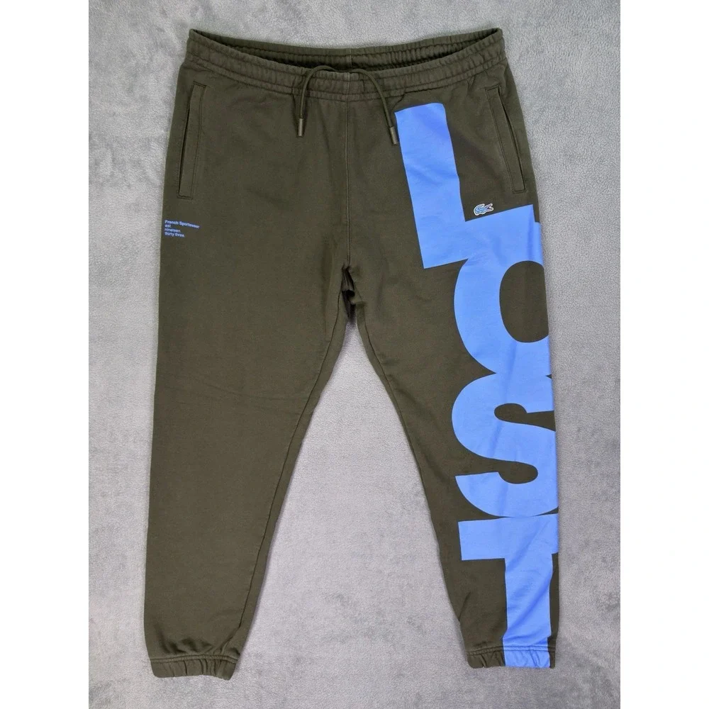 Lacoste Sweatpants Mens 2XL Green Blue Taper CONTRAST LETTERING Drawstring